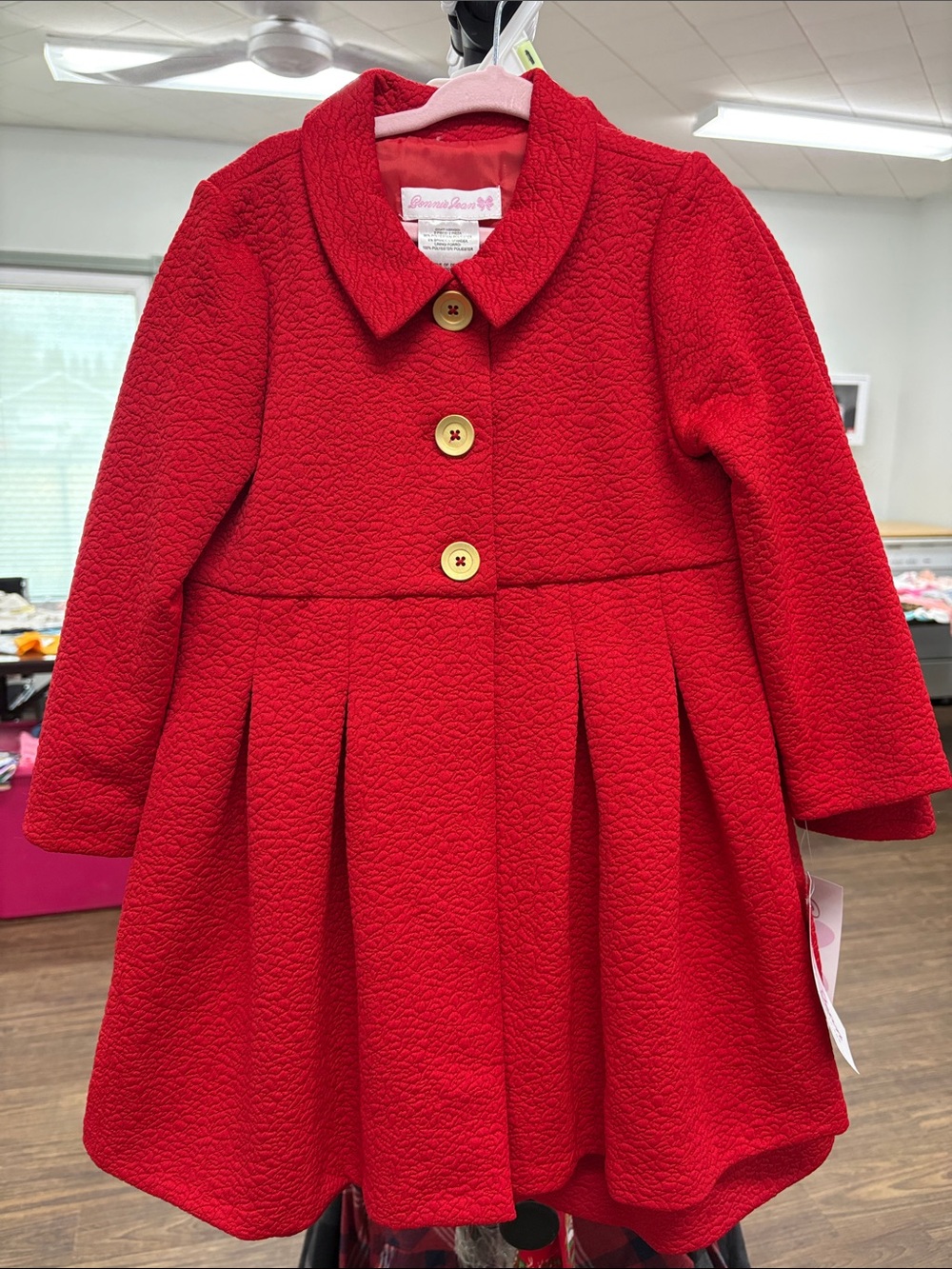 Bonnie Jean Red Pleated Girls' Pea Coat